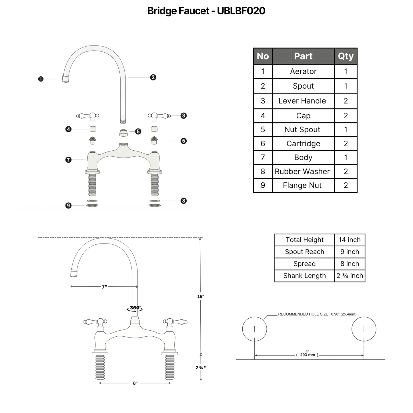 Unlacquered Brass Bridge Kitchen Faucet with Sprayer and Drinking Water Tap - UBLBF020