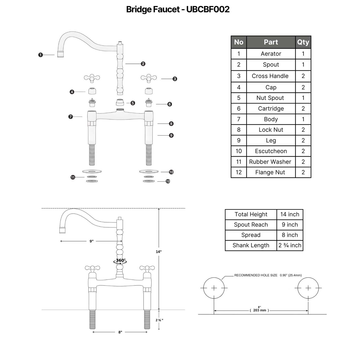 Unlacquered Brass Bridge Kitchen Faucet with Sprayer and Drinking Water Tap - UBCBF002
