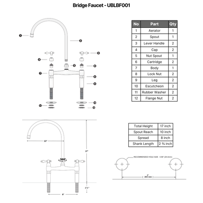 Atlas Line - Unlacquered Brass Bridge Kitchen Faucet