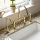 Unlacquered Brass Bridge Kitchen Faucet with Sprayer and Drinking Water Faucet