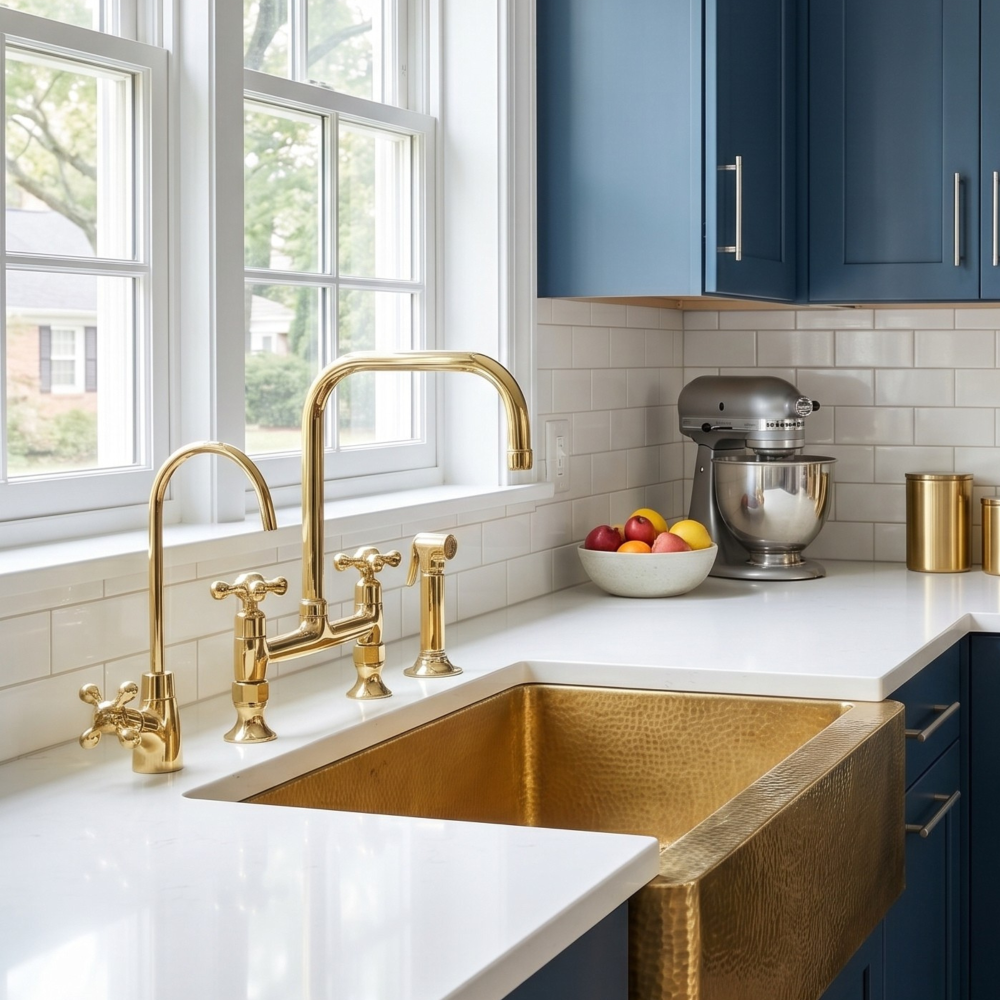 Volta - Unlacquered Brass Bridge Kitchen Faucet