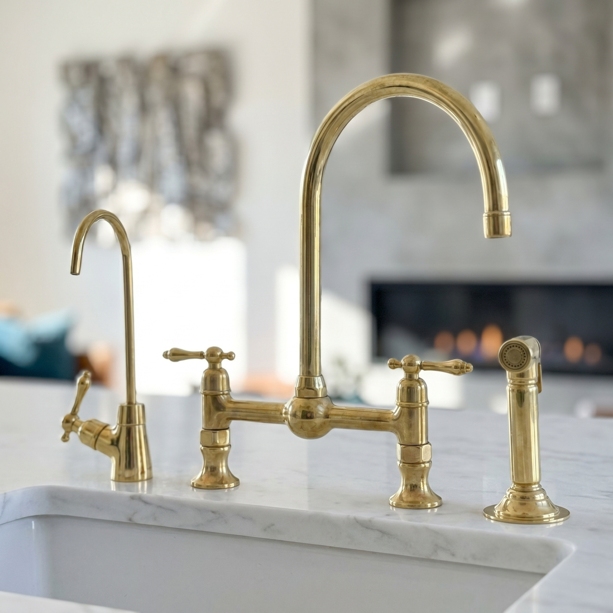 Muna Line - Unlacquered Brass Bridge Kitchen Faucet