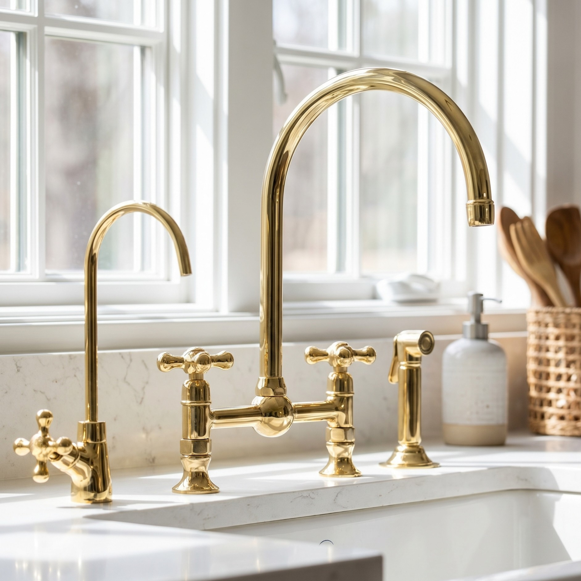 Muna - Unlacquered Brass Bridge Kitchen Faucet