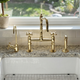 Unlacquered Brass Bridge Kitchen Faucet with Sprayer and Drinking Water Tap