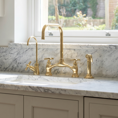Unlacquered Brass Bridge Kitchen Faucet