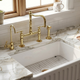 Unlacquered Brass Bridge Kitchen Faucet with Sprayer and Drinking Water Tap