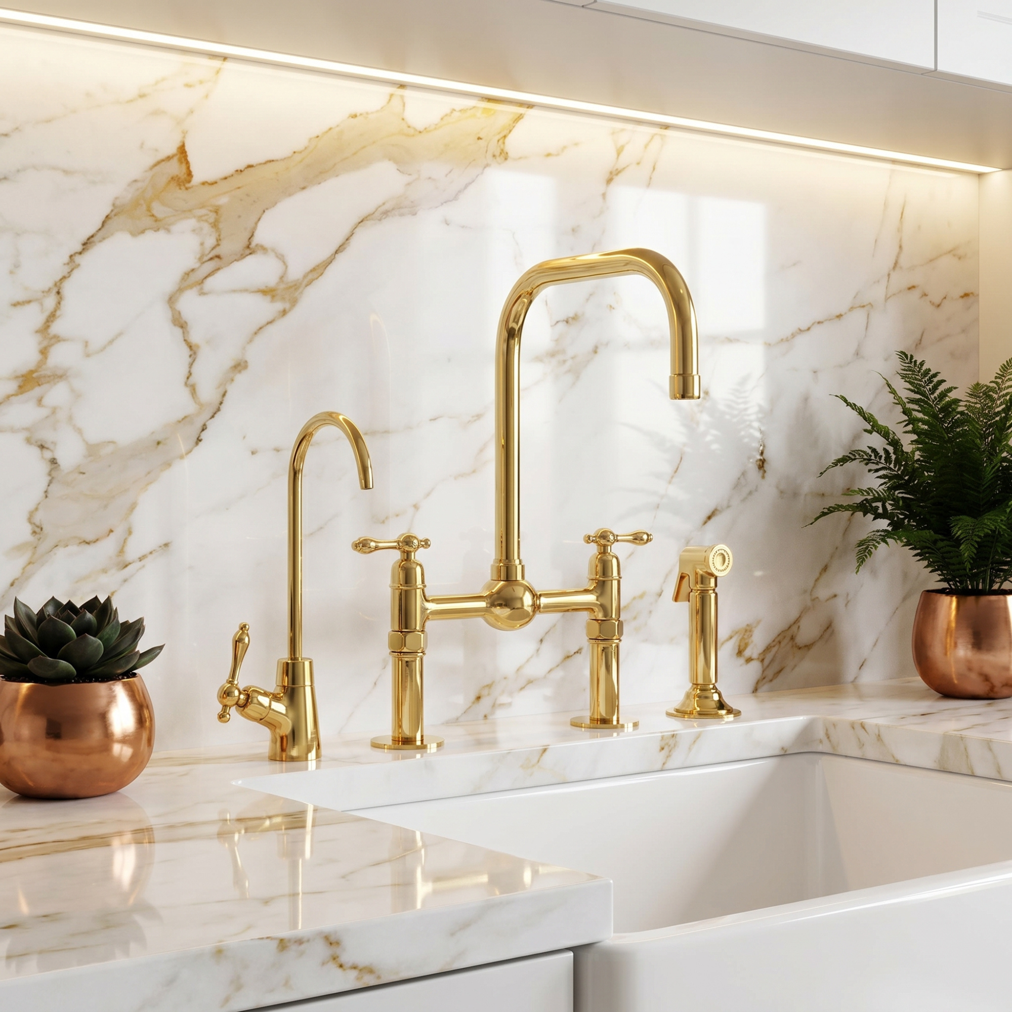 Oasis Line - Unlacquered Brass Bridge Kitchen Faucet