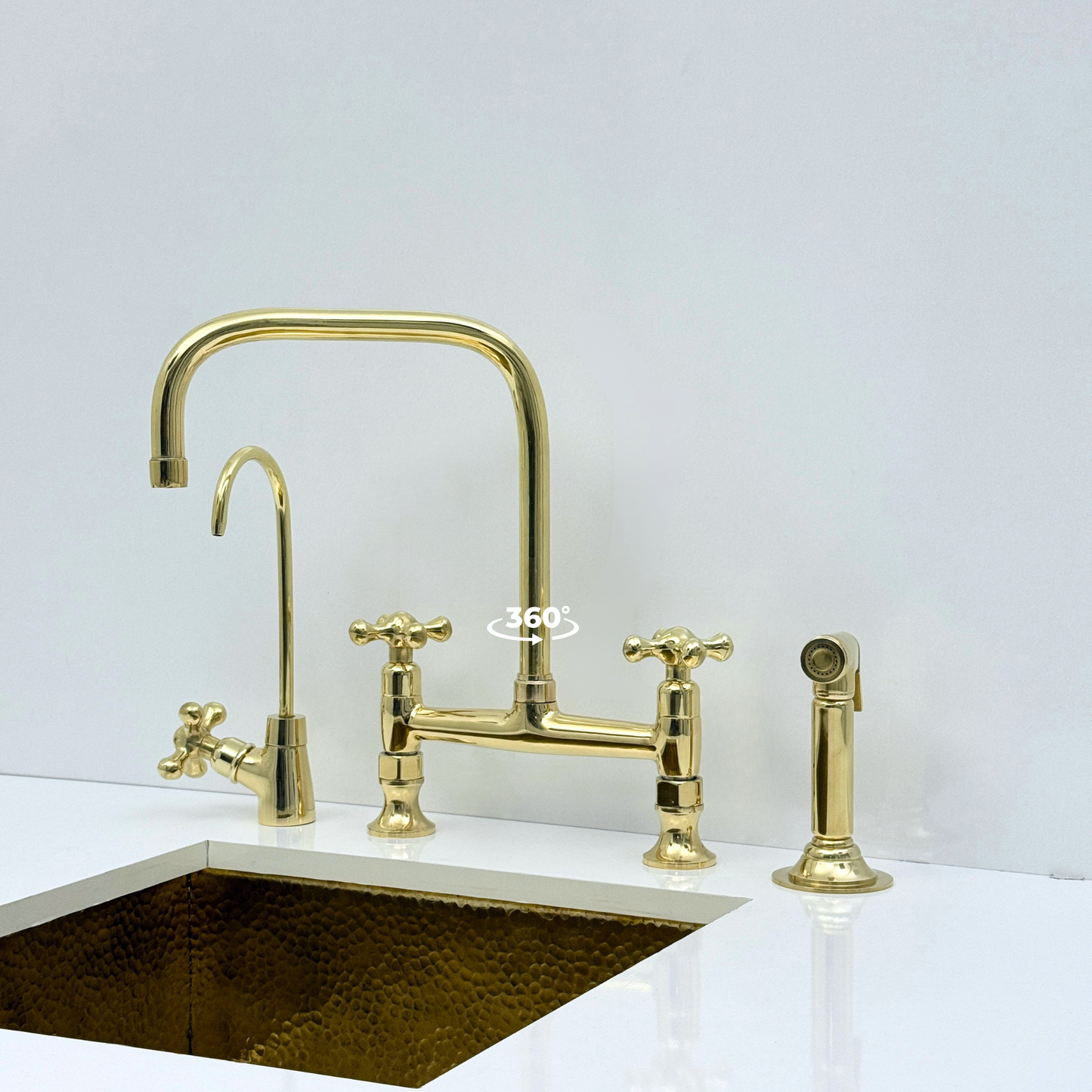 Volta - Unlacquered Brass Bridge Kitchen Faucet