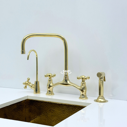 Unlacquered Brass Bridge Kitchen Faucet