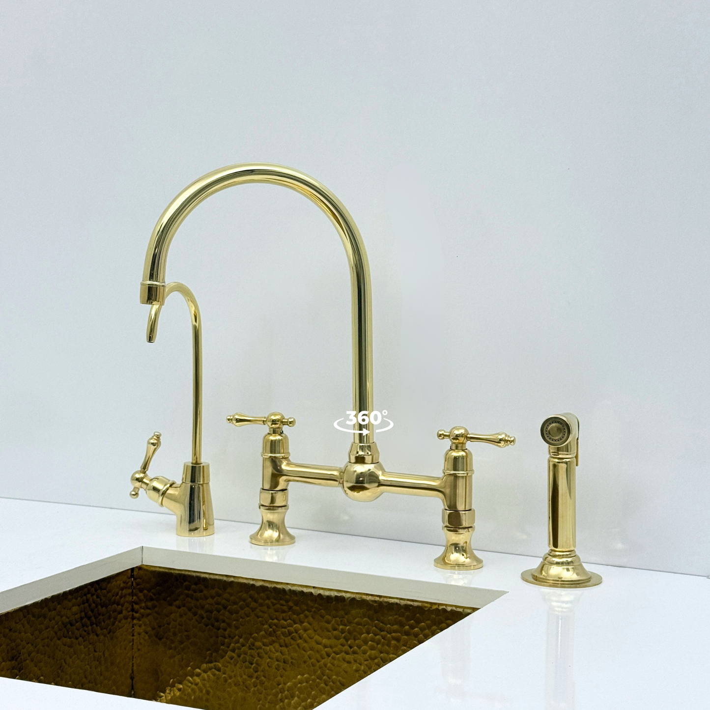 Muna Line - Unlacquered Brass Bridge Kitchen Faucet