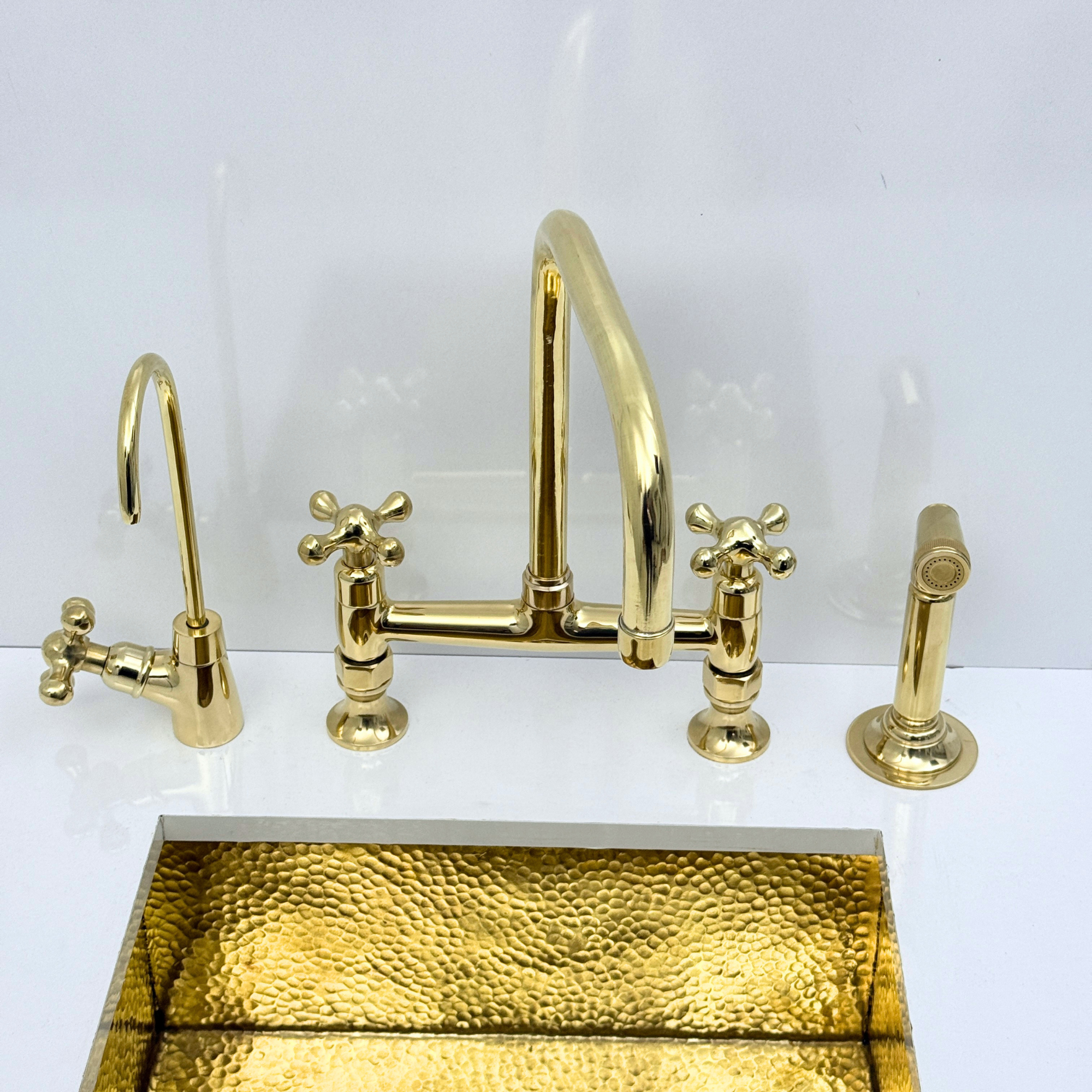 Volta - Unlacquered Brass Bridge Kitchen Faucet