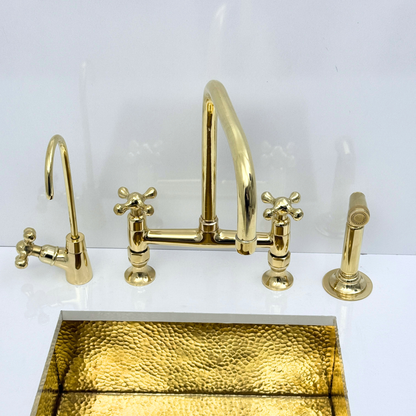 Volta - Unlacquered Brass Bridge Kitchen Faucet
