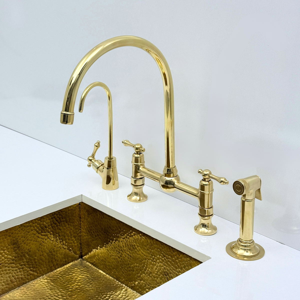 Muna Line - Unlacquered Brass Bridge Kitchen Faucet