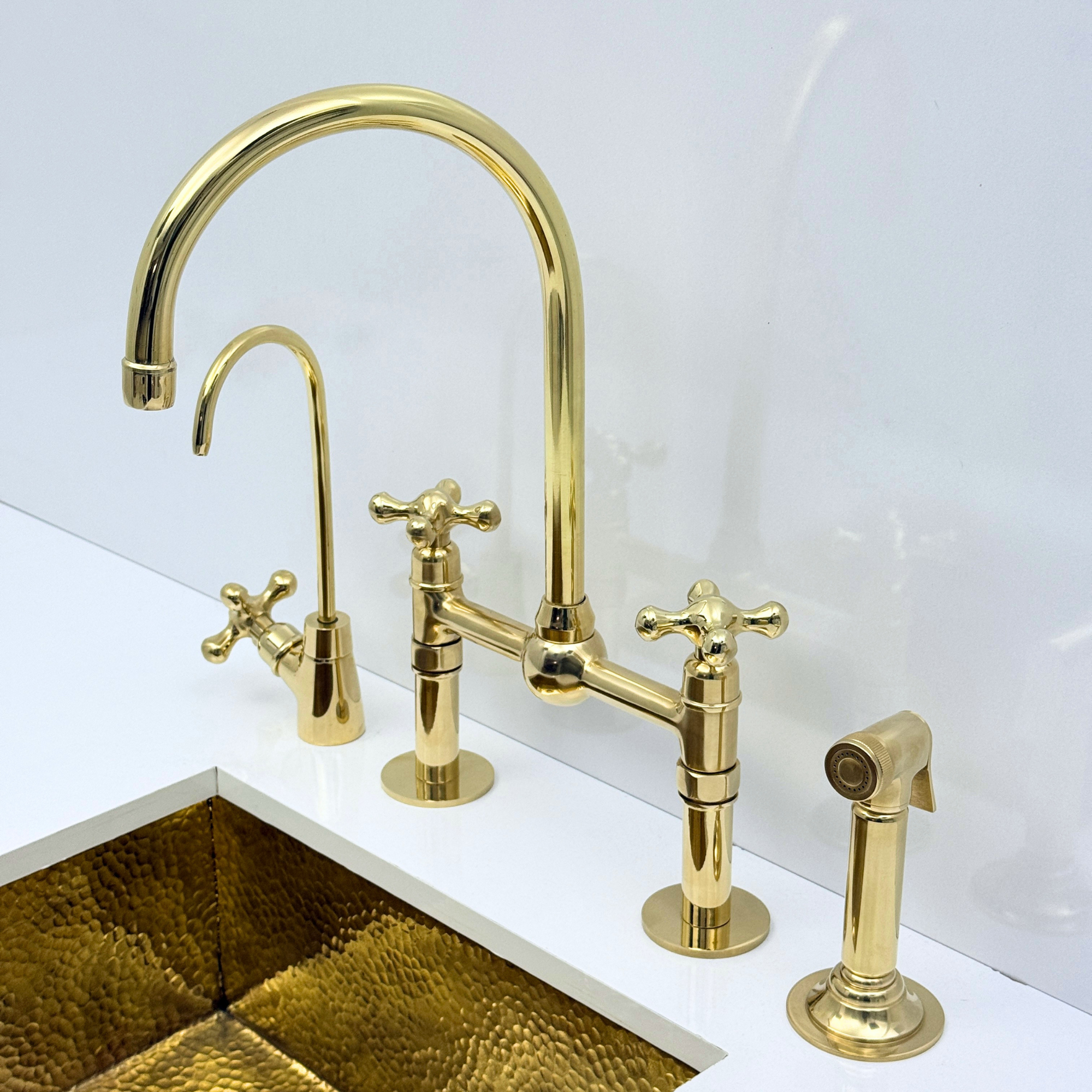 Jisar 7 - Unlacquered Brass Bridge Kitchen Faucet