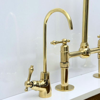 Unlacquered Brass Bridge Kitchen Faucet with Sprayer and Drinking Water Tap - UBLBF013