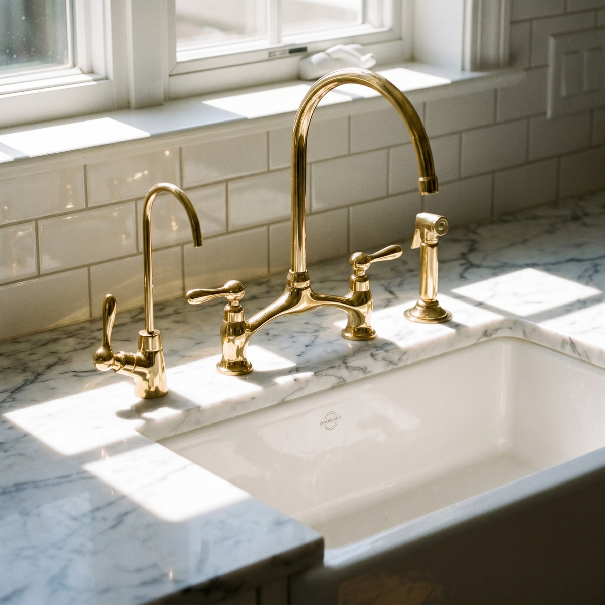 Unlacquered Brass Bridge Kitchen Faucet