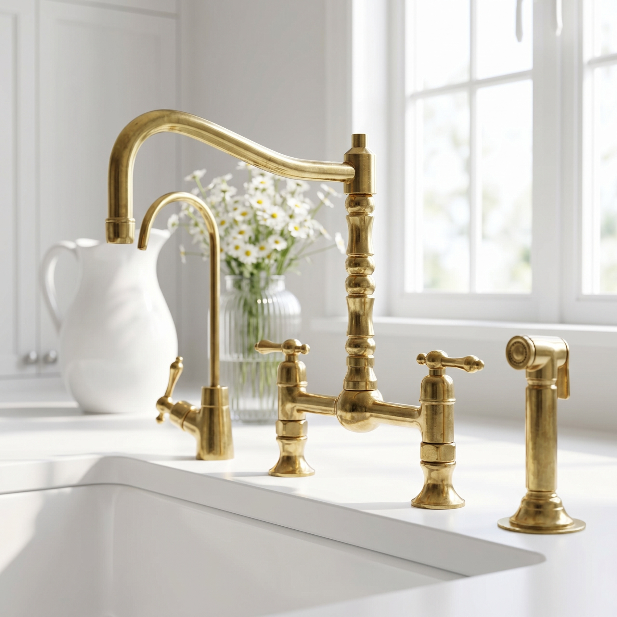 Riad Line - Unlacquered Brass Bridge Kitchen Faucet