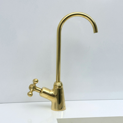 Grifo de agua fría con maneta en cruz de latón sin lacar, grifo para agua potable - Ref: FA035-CB