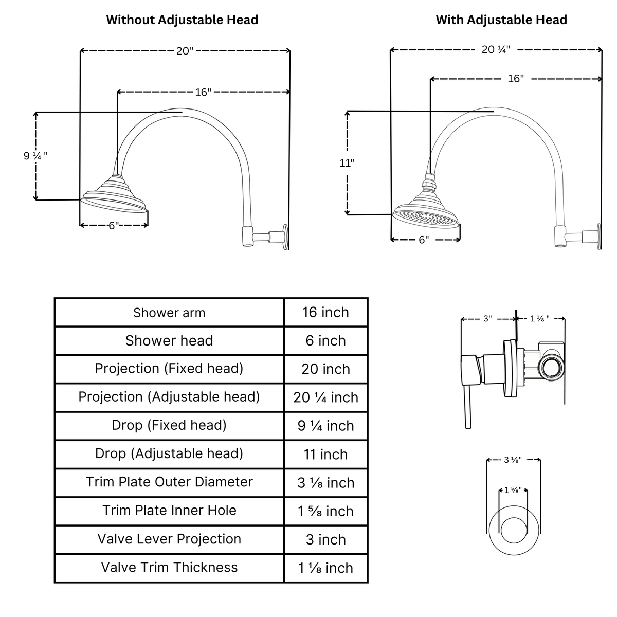 Unlacquered Brass Concealed Rain Shower System with Dome Head and Gooseneck Arm