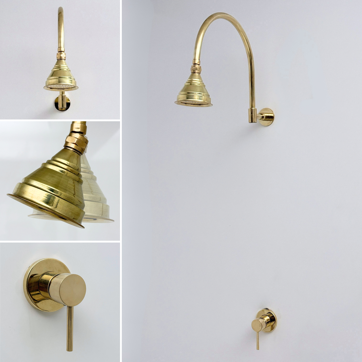 Unlacquered Brass Concealed Dome Rain Shower System with Gooseneck Arm, 4"
