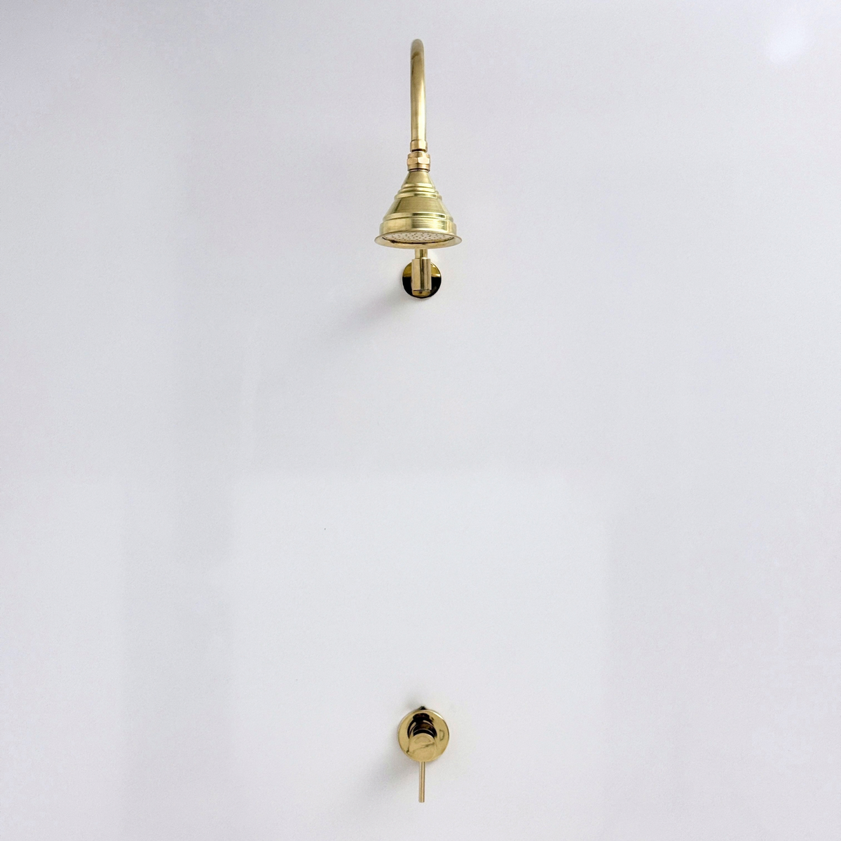 Unlacquered Brass Concealed Dome Rain Shower System with Gooseneck Arm, 4"