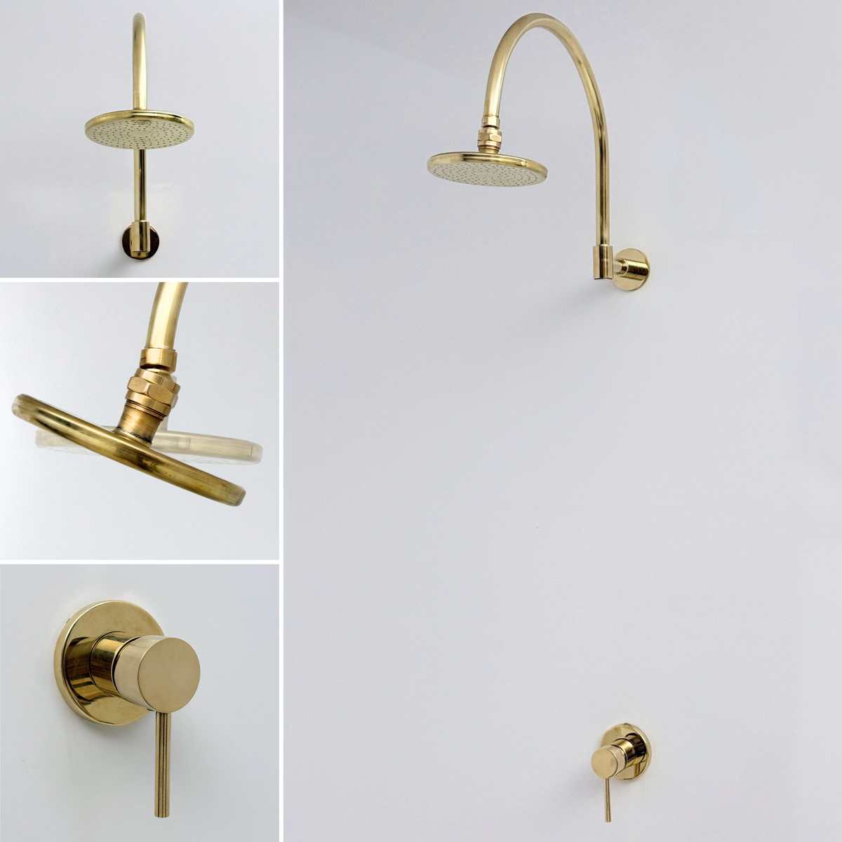 Unlacquered Brass Concealed Round Rain Shower System with Gooseneck Arm, 6"