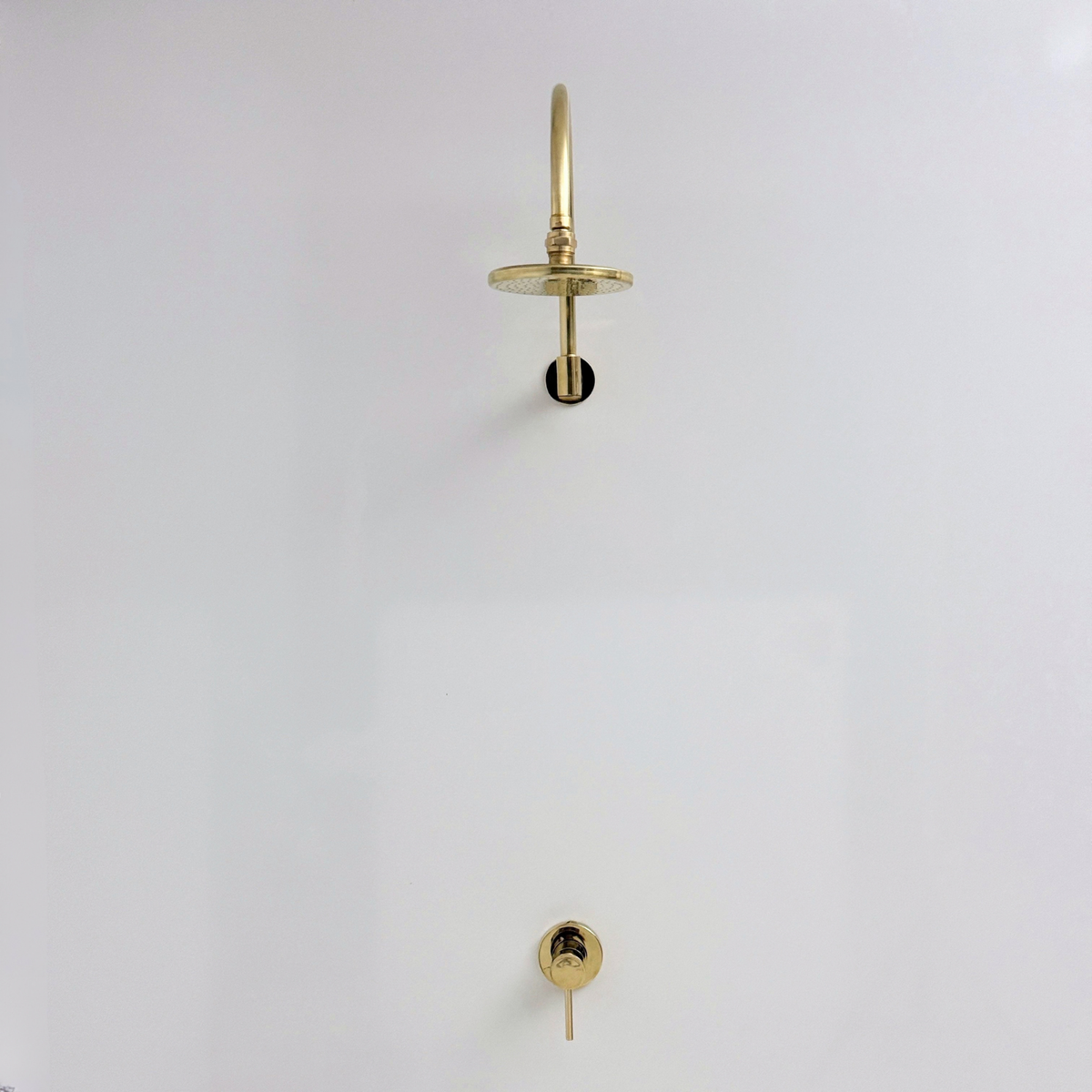 Unlacquered Brass Concealed Round Rain Shower System with Gooseneck Arm, 6"