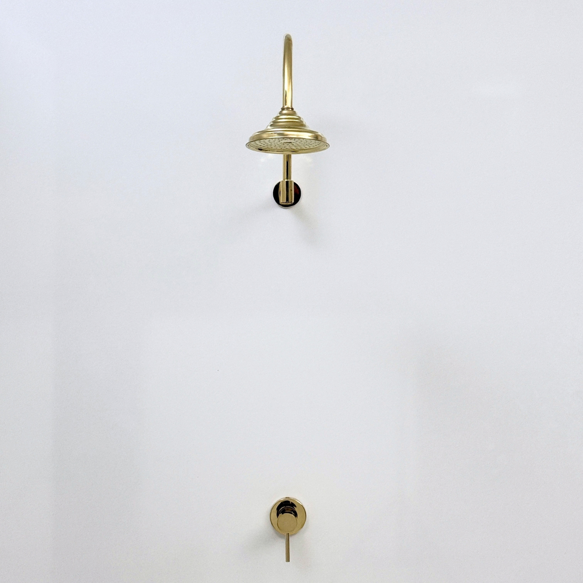 Unlacquered Brass Concealed Rain Shower System with Dome Head and Gooseneck Arm