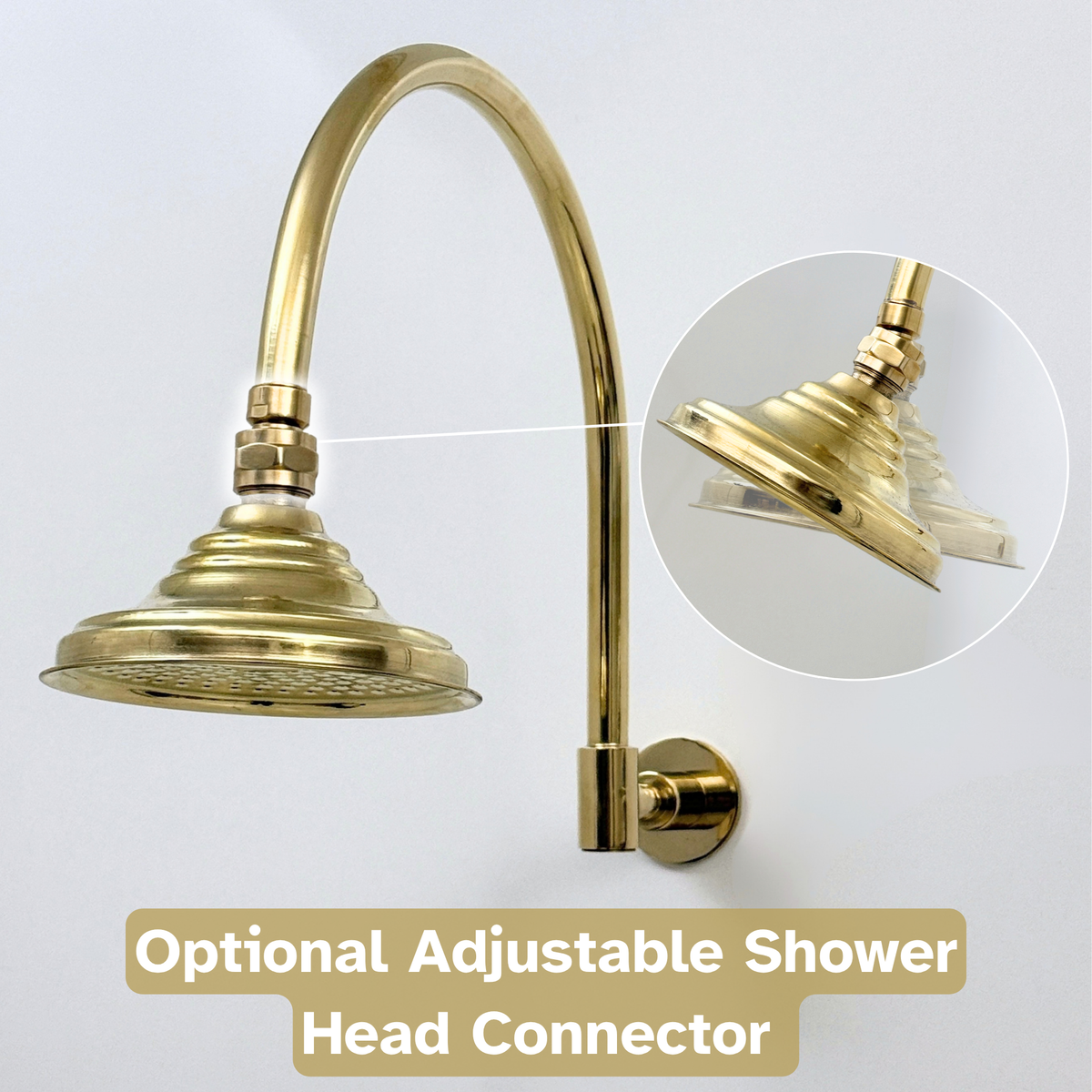 Unlacquered Brass Concealed Rain Shower System with Dome Head and Gooseneck Arm
