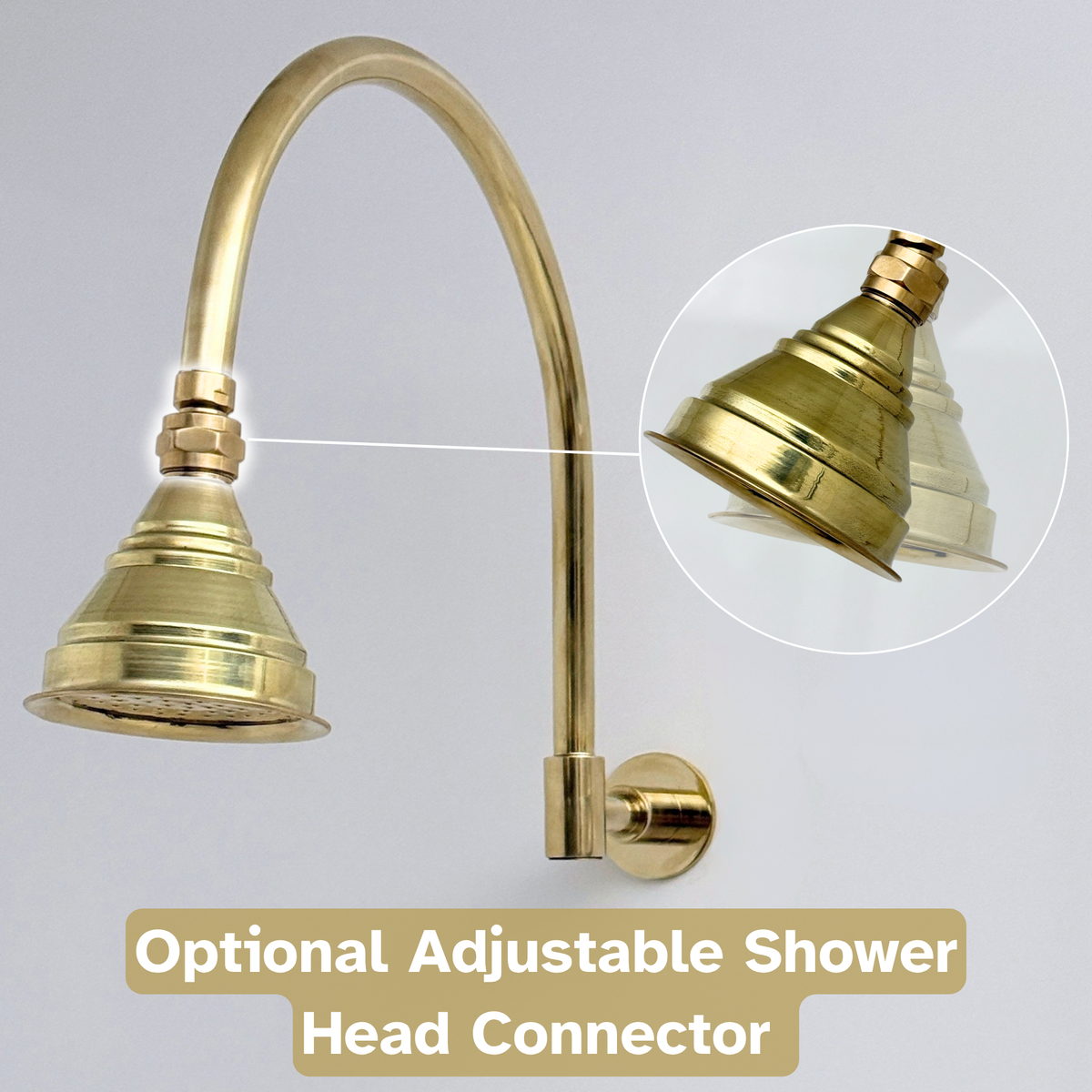 Unlacquered Brass Concealed Dome Rain Shower System with Gooseneck Arm, 4"