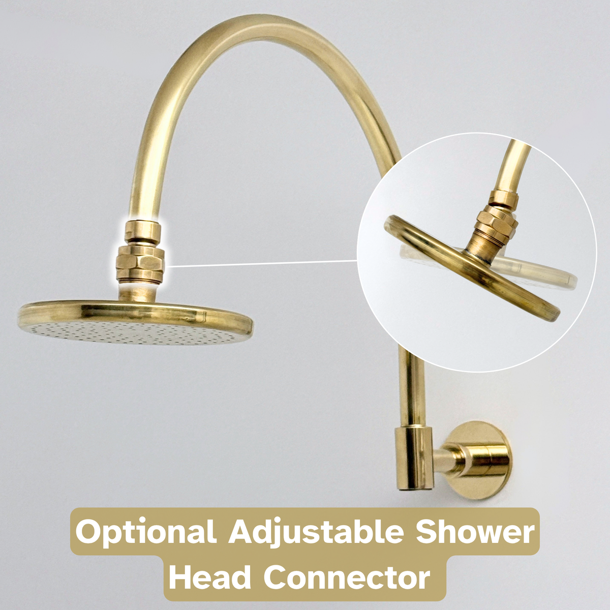 Unlacquered Brass Concealed Round Rain Shower System with Gooseneck Arm, 6"
