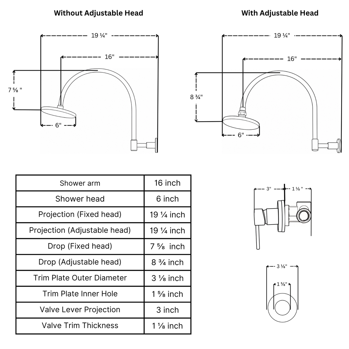 Unlacquered Brass Concealed Round Rain Shower System with Gooseneck Arm, 6"