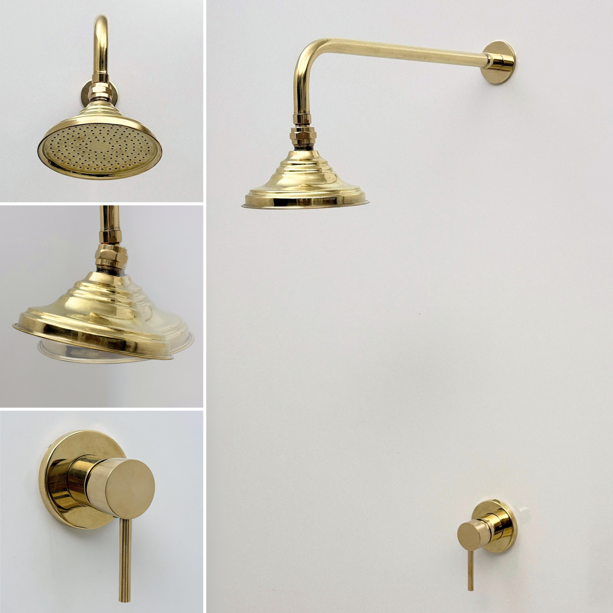 Unlacquered Brass Concealed Dome Rain Shower System with Straight Arm
