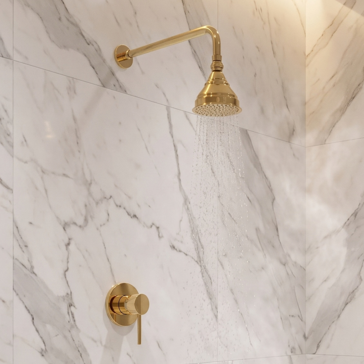 Unlacquered Brass Concealed Dome Rain Shower System with Straight Arm