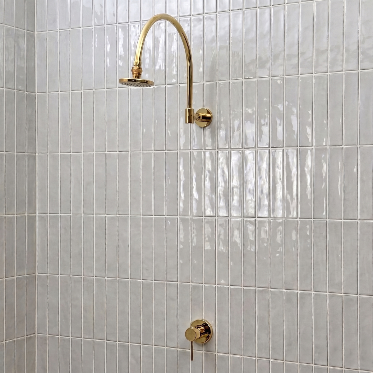 Unlacquered Brass Concealed Round Rain Shower System with Gooseneck Arm