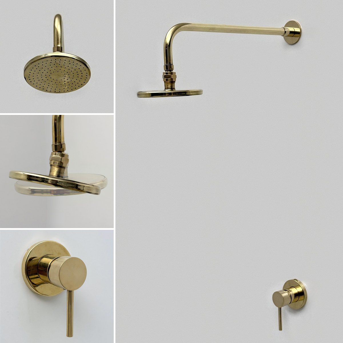 Unlacquered Brass Concealed Round Rain Shower System with Straight Arm