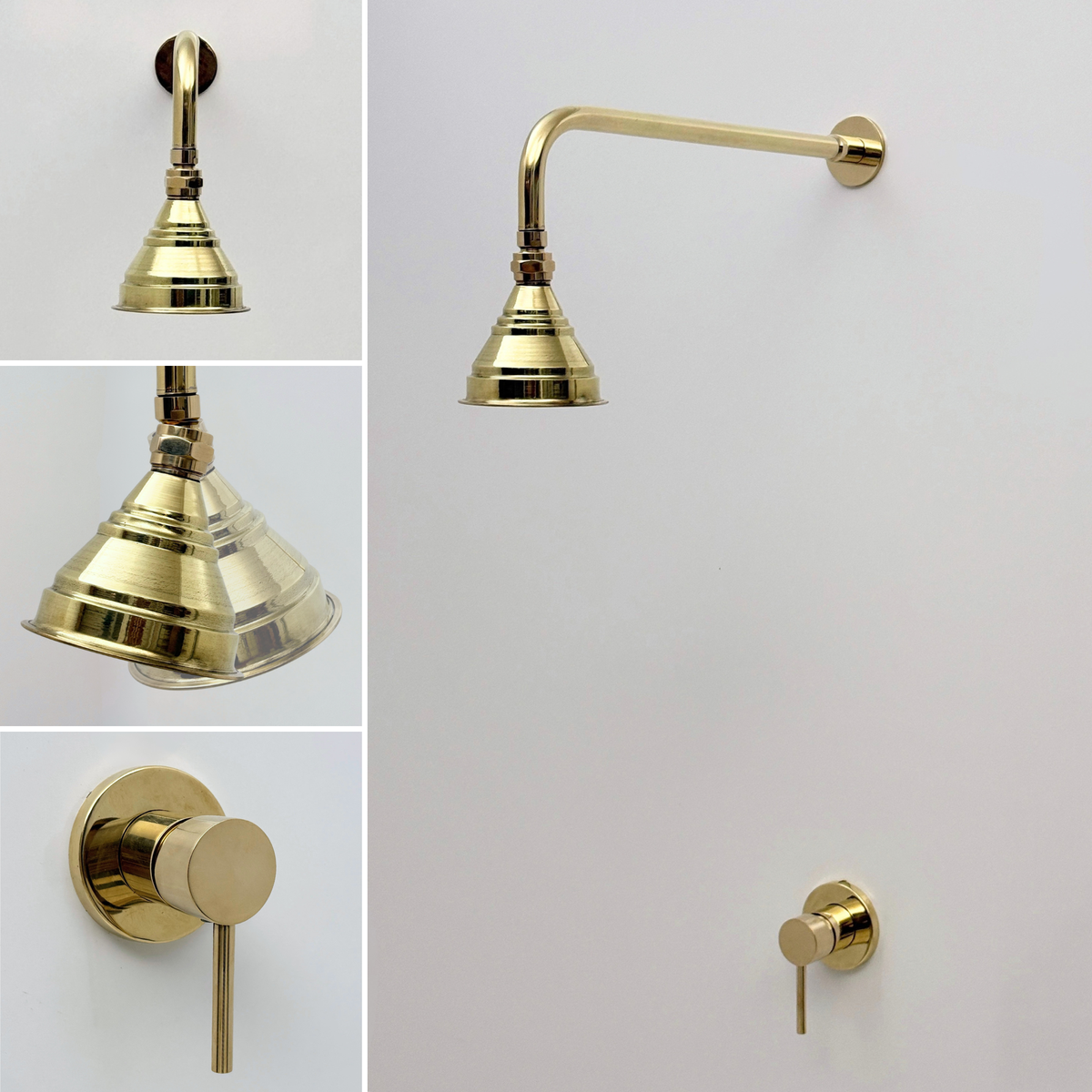 Unlacquered Brass Concealed Dome Rain Shower System with Straight Arm