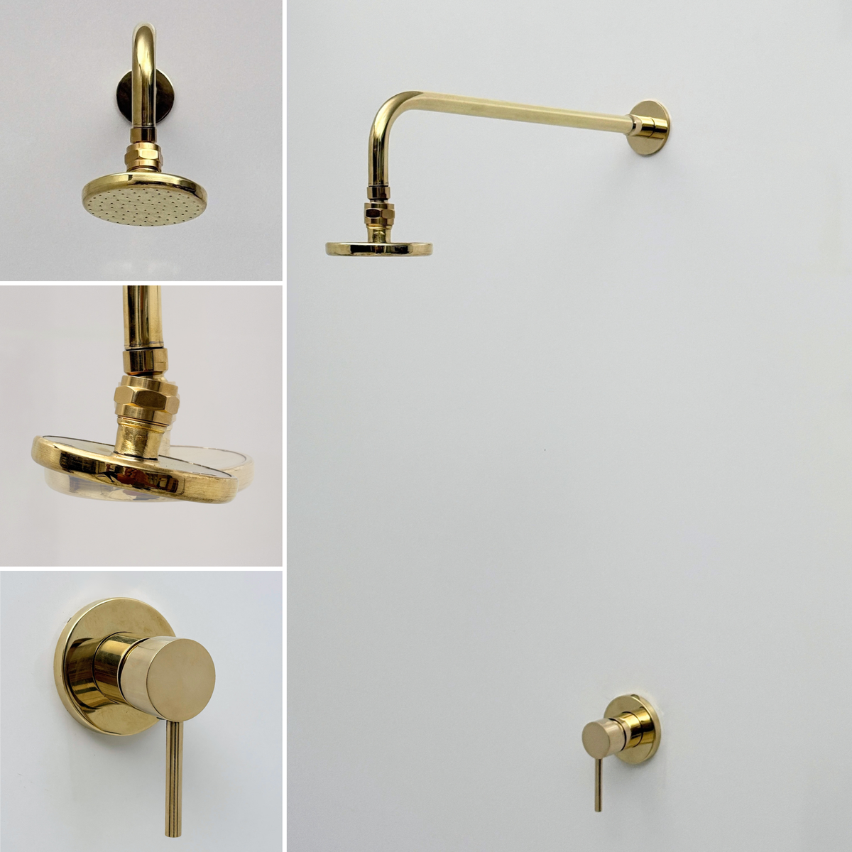Unlacquered Brass Concealed Round Rain Shower System with Straight Arm