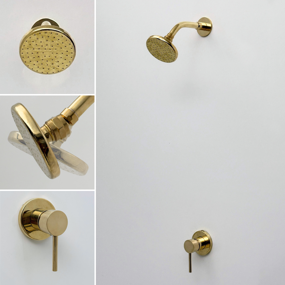 Unlacquered Brass Concealed Shower System with Round Swivel Head