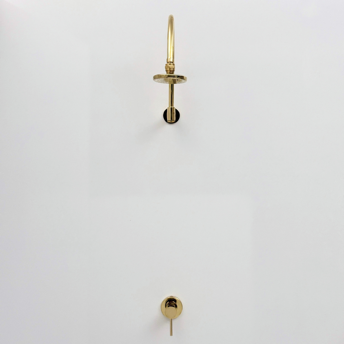 Unlacquered Brass Concealed Round Rain Shower System with Gooseneck Arm