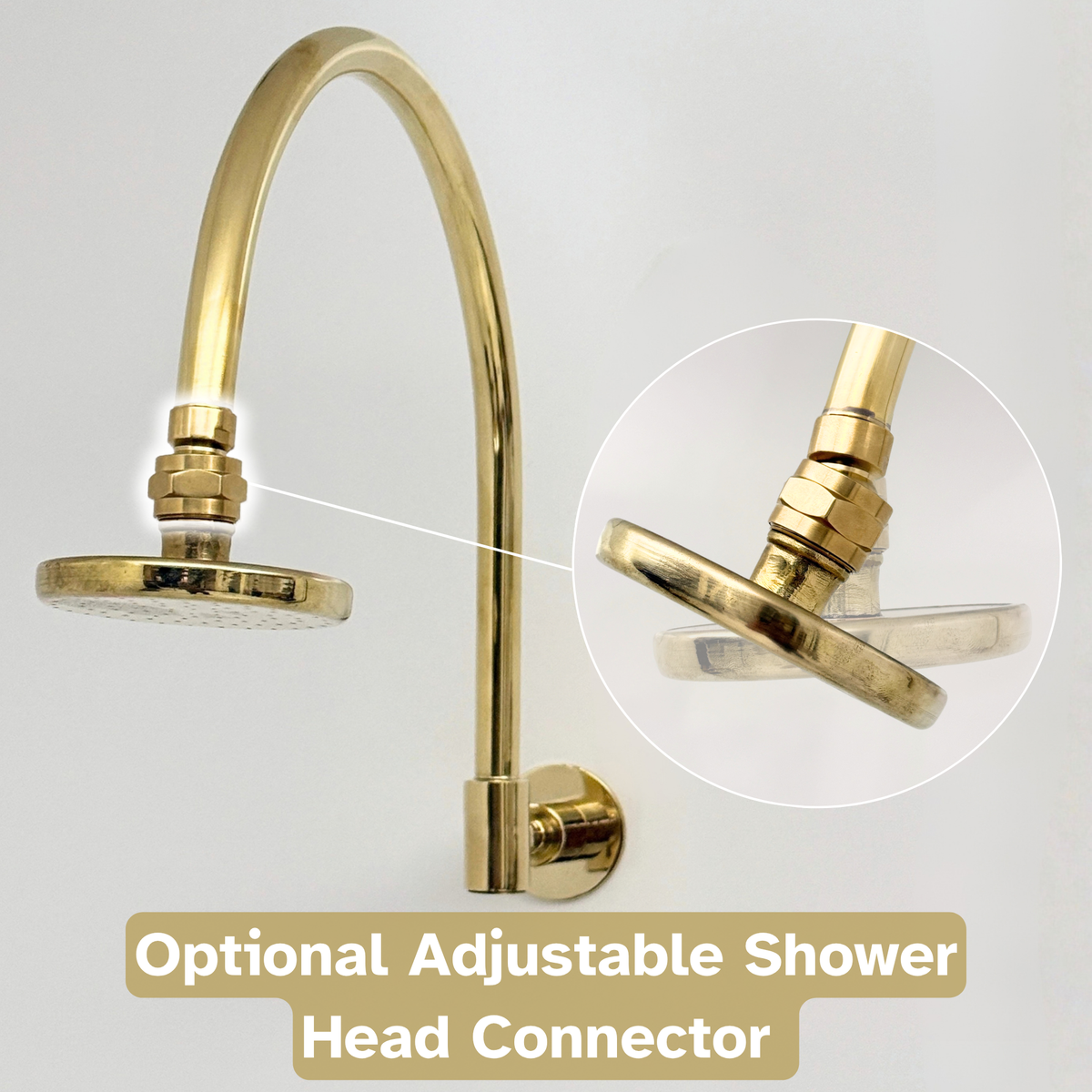 Unlacquered Brass Concealed Round Rain Shower System with Gooseneck Arm