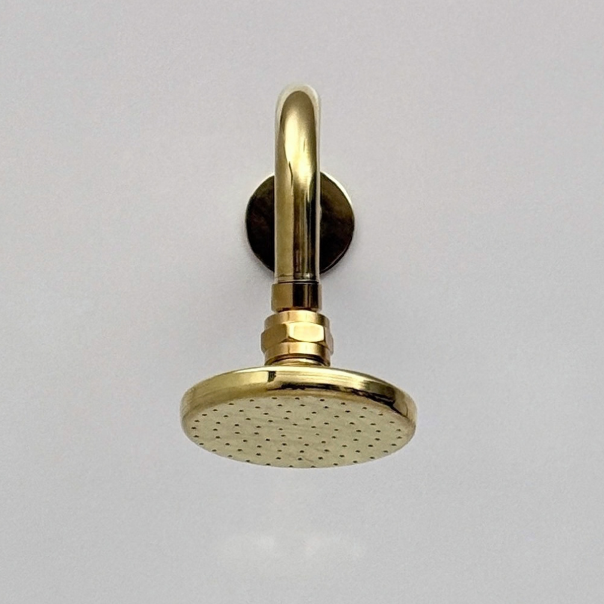 Unlacquered Brass Concealed Round Rain Shower System with Straight Arm