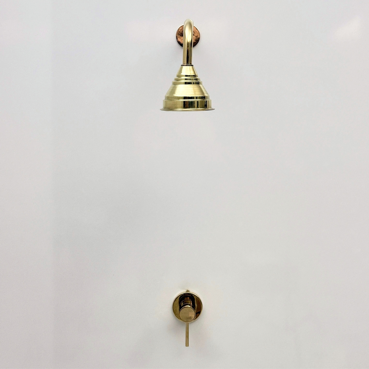 Unlacquered Brass Concealed Dome Rain Shower System with Straight Arm