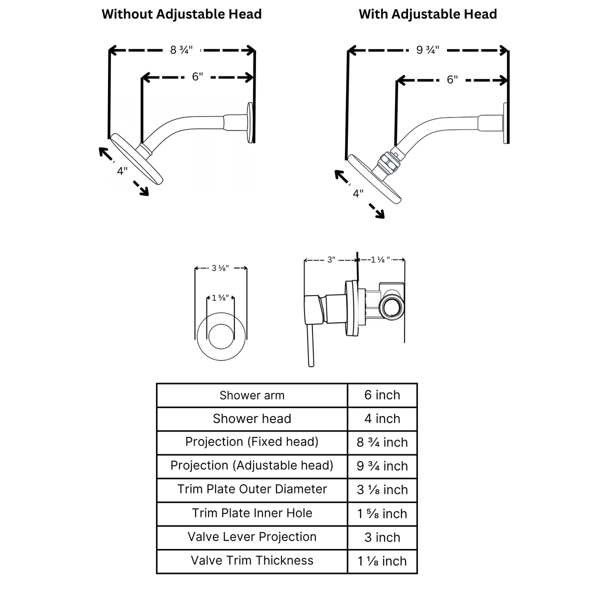 Unlacquered Brass Concealed Shower System with Round Swivel Head