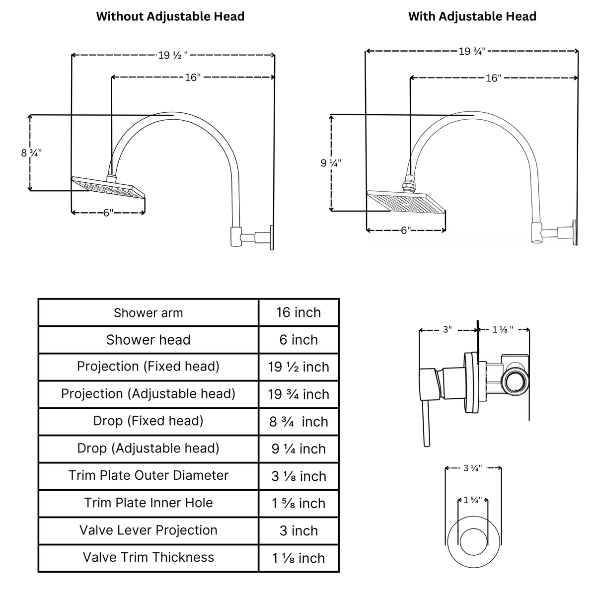 Unlacquered Brass Concealed Square Rain Shower System with Gooseneck Arm