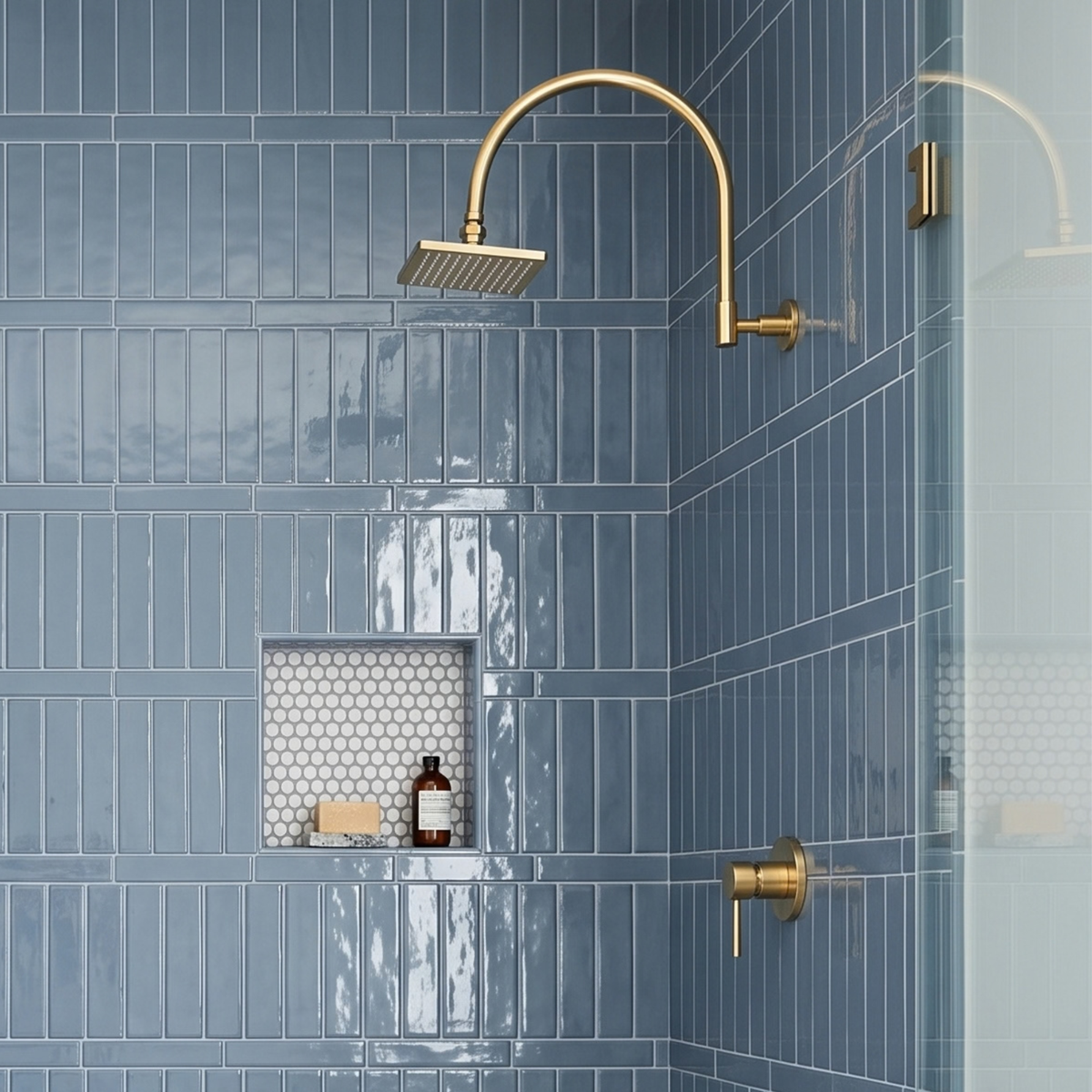 Unlacquered Brass Concealed Square Rain Shower System with Gooseneck Arm