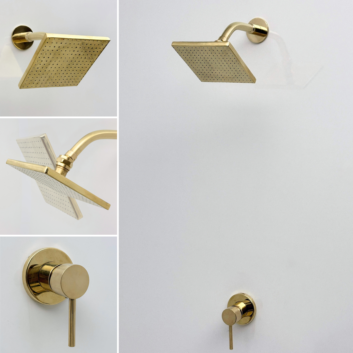 Unlacquered Brass Concealed Shower System with Square Swivel Head