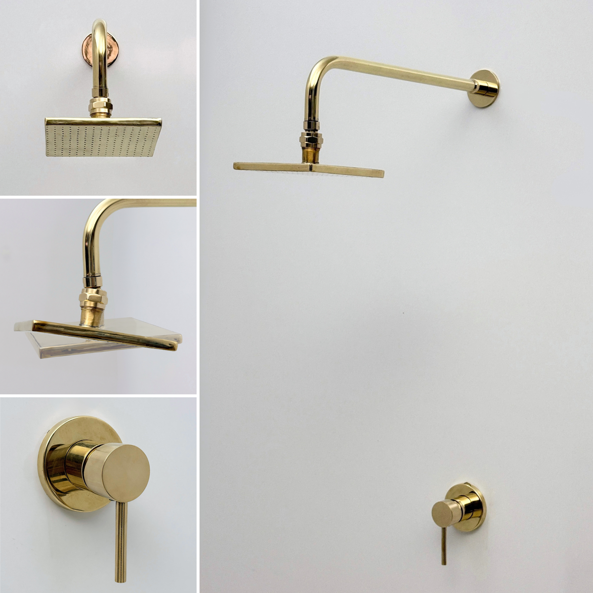 Unlacquered Brass Concealed Square Rain Shower System with Straight Arm