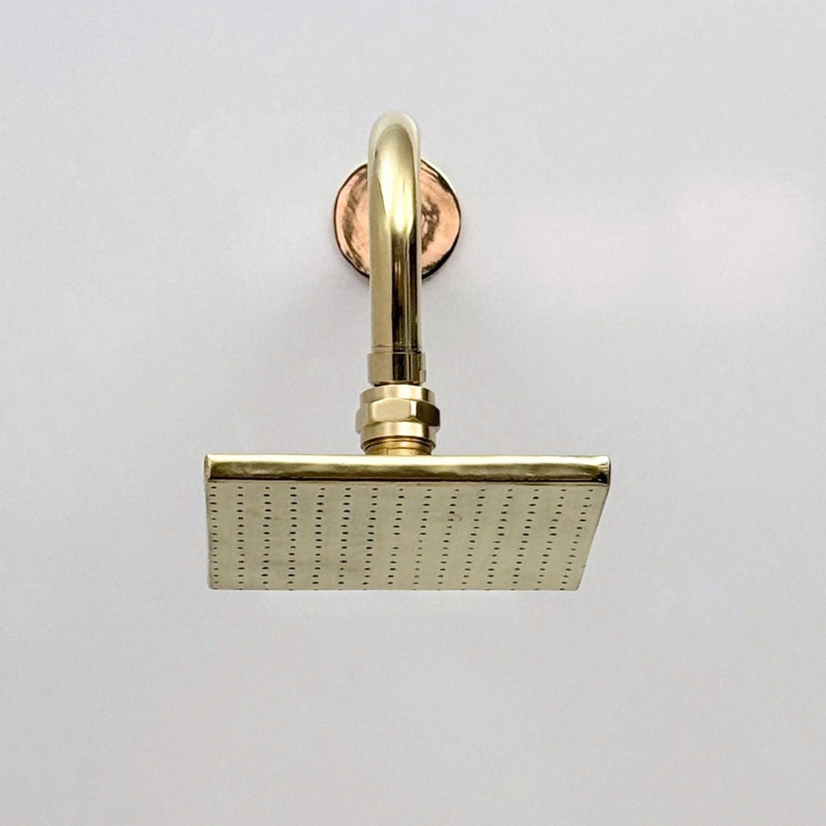 Unlacquered Brass Concealed Square Rain Shower System with Straight Arm