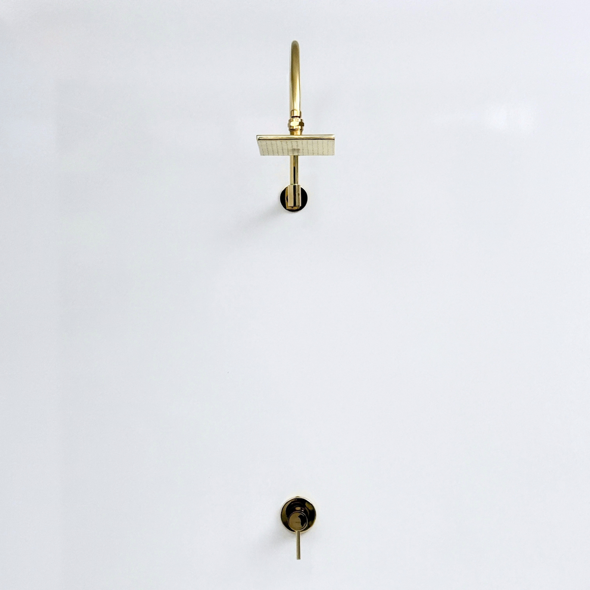 Unlacquered Brass Concealed Square Rain Shower System with Gooseneck Arm